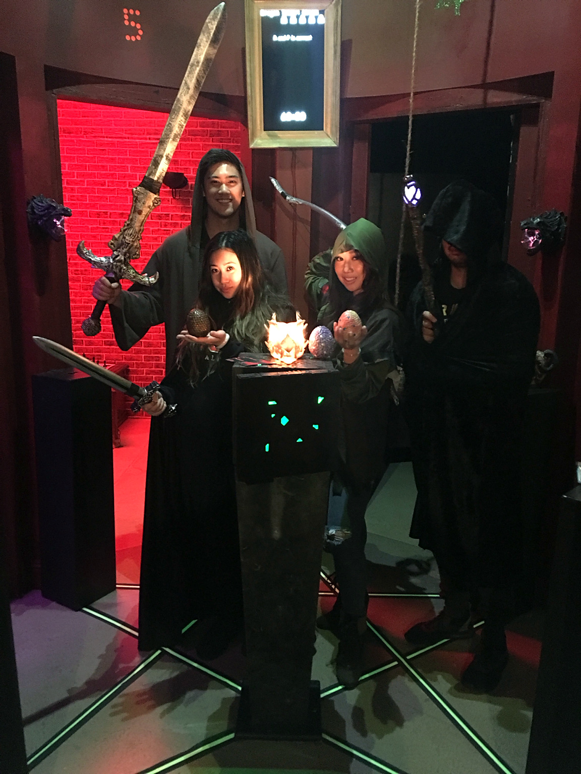 Costumed Dragon Tower players with their adventure props